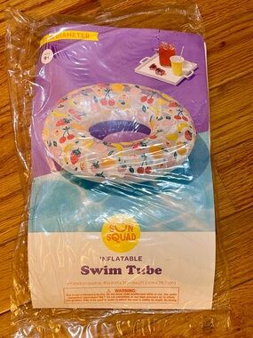 NWT! Sun Squad Inflatable Swim Tube - Fruit Print 31” Diameter
